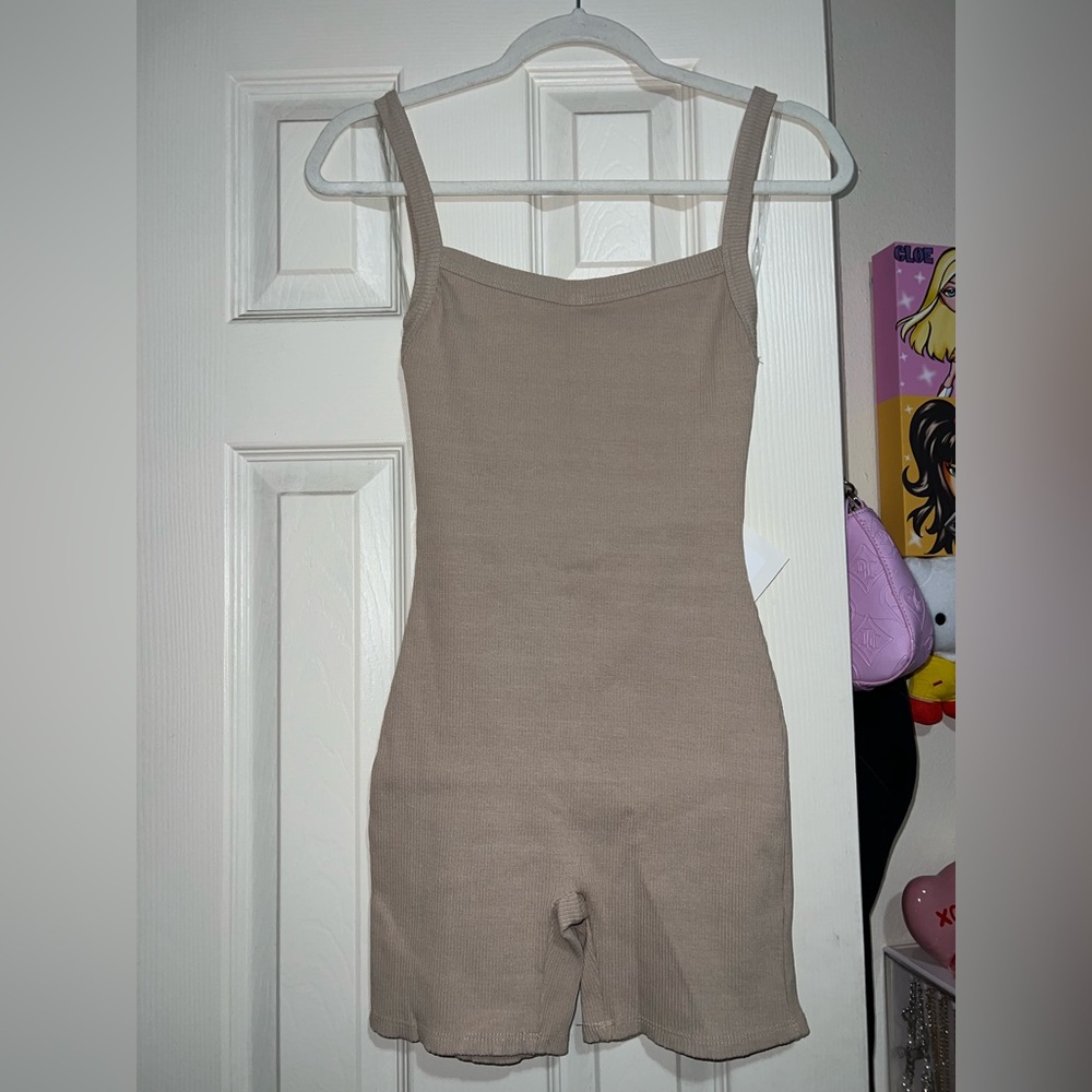NWT Beige Ribbed Sleeveless Romper